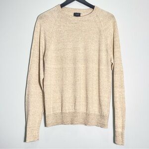 J. Crew Men's Linen Cotton Blend Lightweight Tan Crewneck Sweater Size Medium
